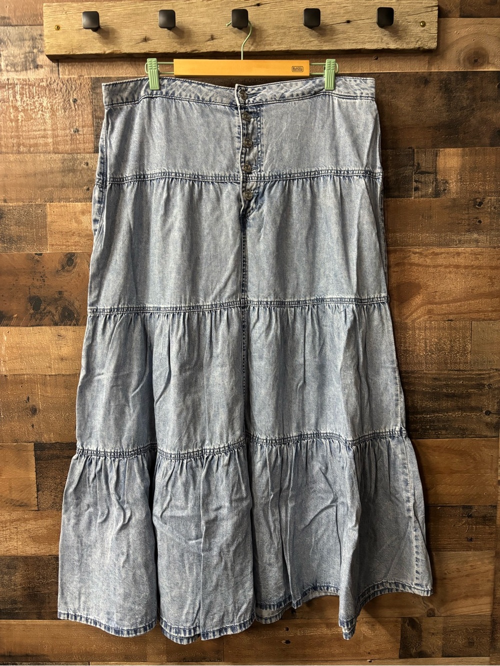 Maurices Light Blue Tiered Denim Maxi Skirt